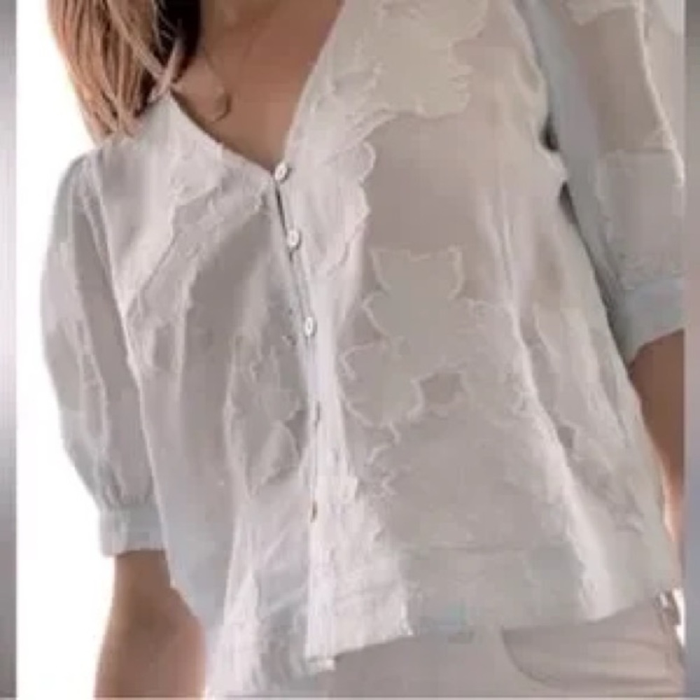 NWT Aritzia Wilfred Rengo Floral Jaquard Puff Sleeve Blouse